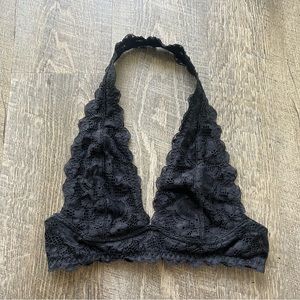 intimately free people black halter neck lace bralette top size xs
